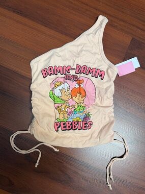 NWT Peach-Pink One-Shoulder Flintstone Graphic Tank